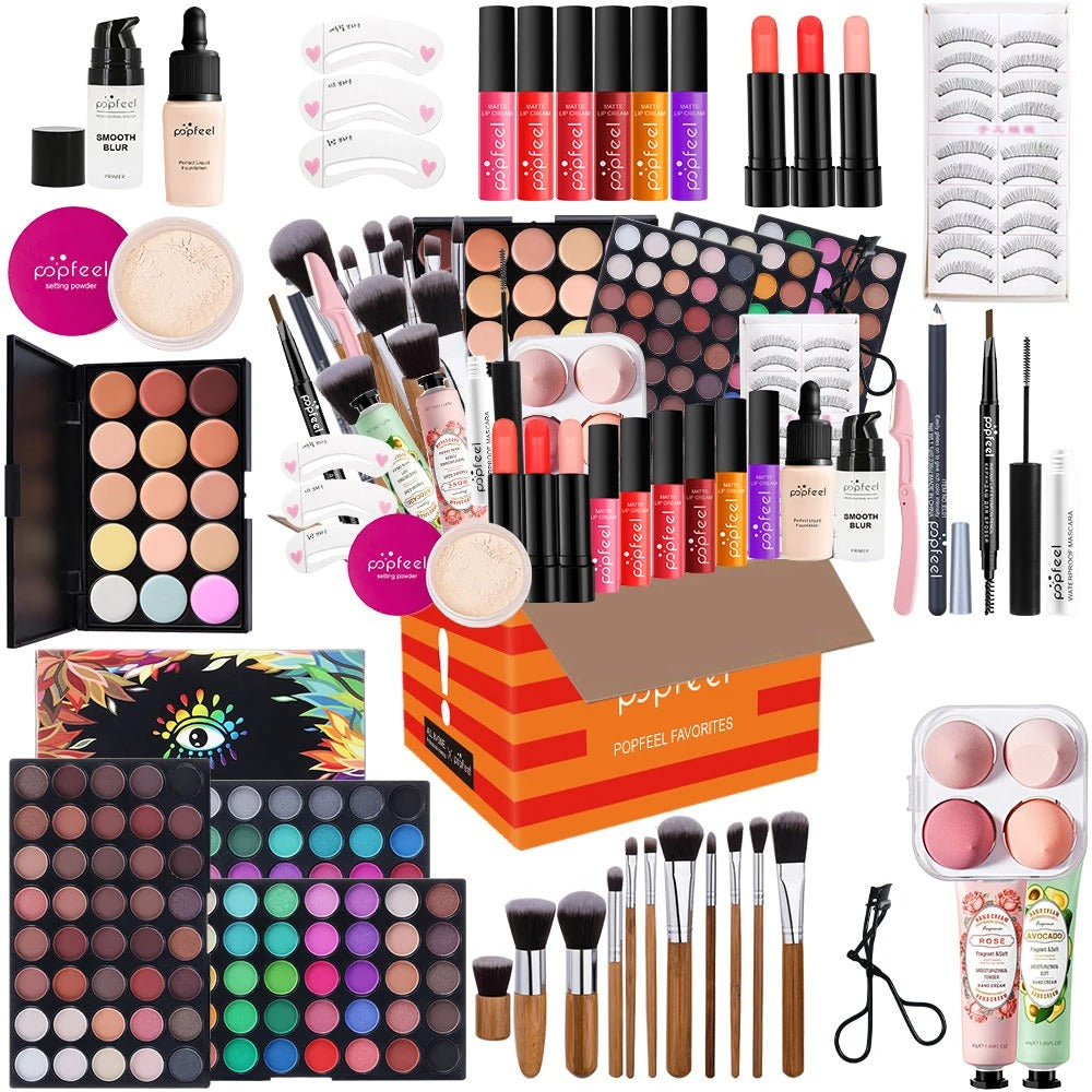 Multifunctional Women’s Makeup Set-Complete Beginner -Friendly Cosmetic Kit with Eyeshadow Palette, Lipstick, Hand Cream
