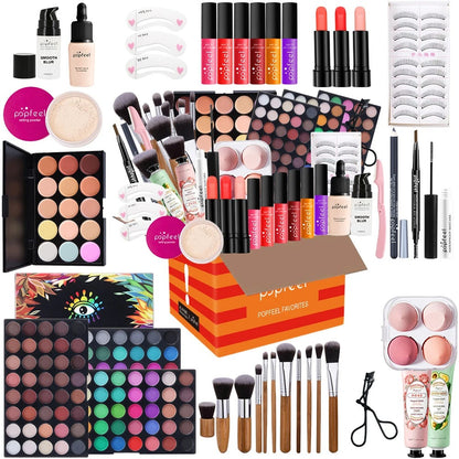 Multifunctional Women’s Makeup Set-Complete Beginner -Friendly Cosmetic Kit with Eyeshadow Palette, Lipstick, Hand Cream