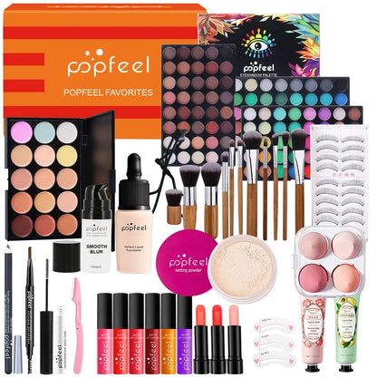 Multifunctional Women’s Makeup Set-Complete Beginner -Friendly Cosmetic Kit with Eyeshadow Palette, Lipstick, Hand Cream