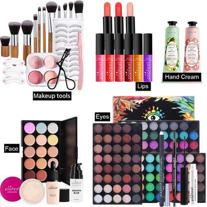 Multifunctional Women’s Makeup Set-Complete Beginner -Friendly Cosmetic Kit with Eyeshadow Palette, Lipstick, Hand Cream