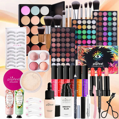 Multifunctional Women’s Makeup Set-Complete Beginner -Friendly Cosmetic Kit with Eyeshadow Palette, Lipstick, Hand Cream